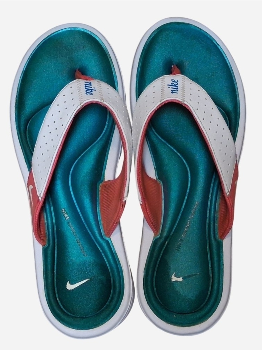 Nike Teal & Coral Flip Flop Comfort Bed Sandals - Picture 3 of 7